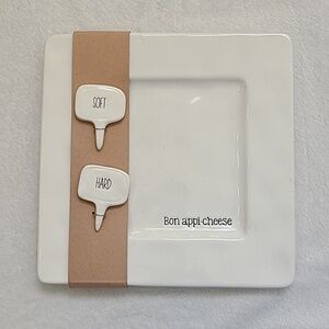 Mud Pie Bon Appi-Cheese Plate Square Embossed White Cheese Plate Markers 8” X 8”